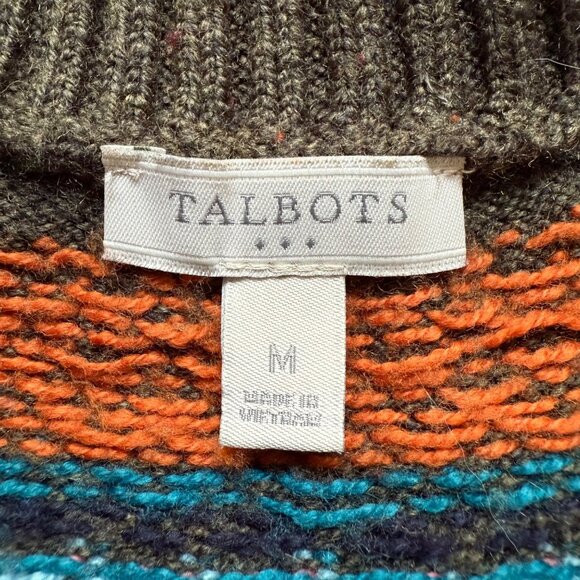 Talbots Size M Gray Multicolor Tweed Fair Isle Knit Long Sleeve Crewneck Sweater - Picture 6 of 13